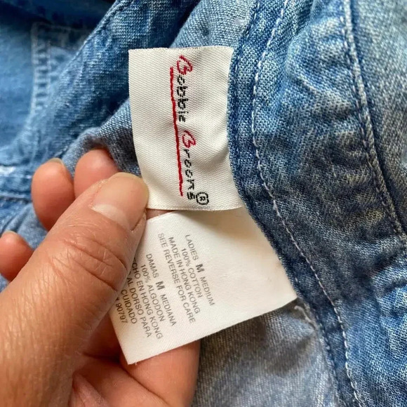 VTG 90s Bobbie Brooks Cotton Floral Embroidery Button Up Denim Shirt Women Sz M - Picture 4 of 5